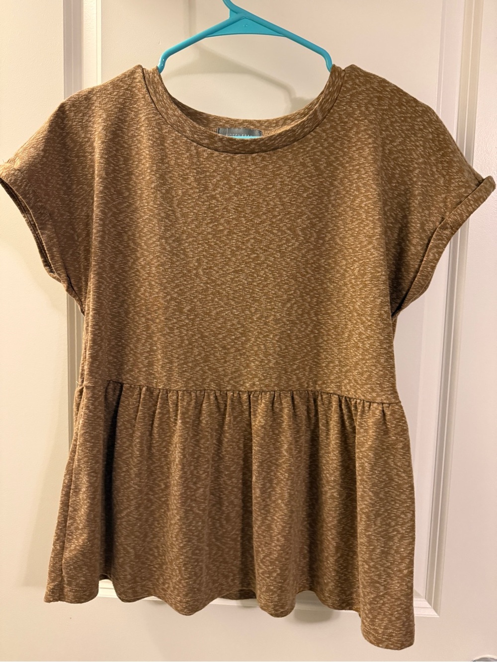 Women’s Brown Peplum Babydoll Short-Sleeve Top